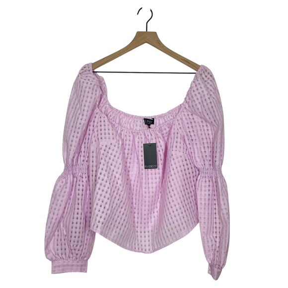 NEW Eloquii Crop Top Women's Size 18 Lilac Gingham Sheer Square Neck Puff Sleeve - Picture 2 of 6